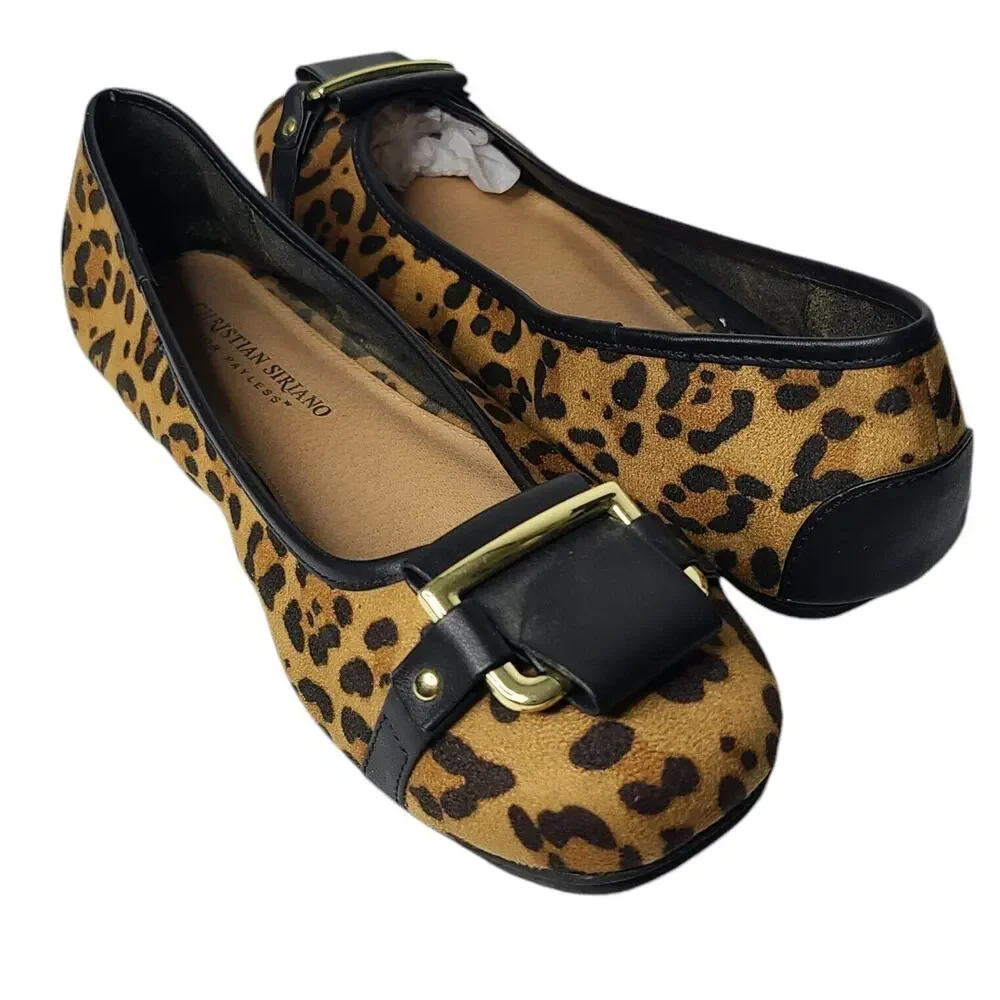 Christian Siriano‎ Payless Cheetah Print Flats Women's SZ 7 Gold Buckle Padded